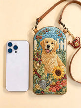 Cottagecore Golden Retriever Floral Quilted Slim Phone Crossbody Bag