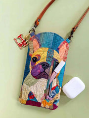 Colorful Patchwork French Bulldog Quilted Slim Phone Crossbody Bag