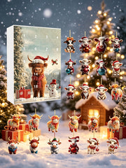 2026 Highland Cow Christmas Ornament Advent Calendar Blind Box (24-Piece Set)(2D Acrylic Flat)