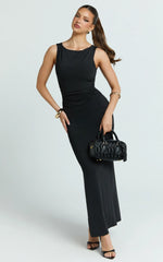 Gail Maxi Dress - Jersey Scoop Neck Open Back Bodycon Dress in Black