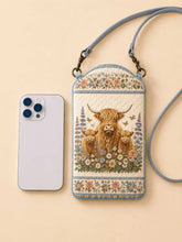 Highland Cow Floral Quilted Slim Phone Crossbody Bag