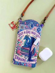 Dragon & Book Lover Quilted Slim Phone Crossbody Bag
