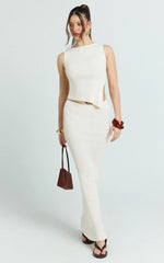 Klarisse Two Piece Set - Asym Top and Maxi Skirt Set in Cream