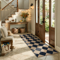 Coline Washable Geometric Checkered Easy Jute Black Indoor/Outdoor Runner Rug