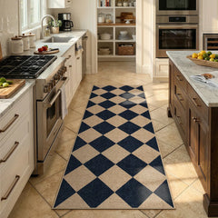 Coline Washable Geometric Checkered Easy Jute Black Indoor/Outdoor Runner Rug
