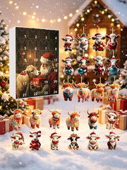 2026 Highland Cow Christmas Ornament Advent Calendar Blind Box (24-Piece Set)(2D Acrylic Flat)