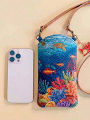 Coral Reef Ocean Turtle Fish Quilted Slim Phone Crossbody Bag