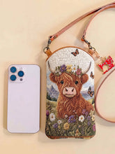 Highland Cow Quilted Slim Phone Crossbody Bag