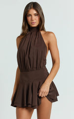 Bryonie Mini Dress - Backless Halter Dress in Chocolate