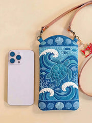 Wave Shell Sea Turtle Quilted Slim Phone Crossbody Bag