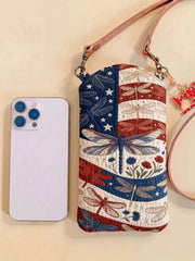 American Flag Dragonfly Floral Quilted Slim Phone Crossbody Bag