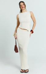 Klarisse Two Piece Set - Asym Top and Maxi Skirt Set in Cream