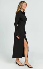 Genevieve Midi Dress - Slim Shirt Dress in Black