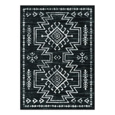 Vivienne Washable Aztec Moroccan Distressed Black Rug