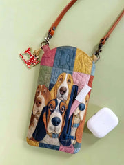 Basset Hound Patchwork Quilted Slim Phone Crossbody Bag