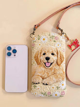 Flowers And A Golden Retriever Quilted Slim Phone Crossbody Bag