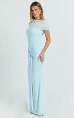 Nicolette Maxi Dress - Cape Sleeve Off Shoulder Dress in Blue