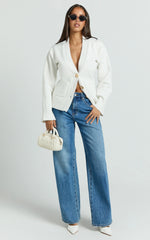 Nerissa Cardigan - V Neck Recycled Knit Contoured Cardigan in Cream