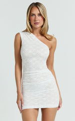 Viola Mini Dress - One Shoulder Gathered Dress in White