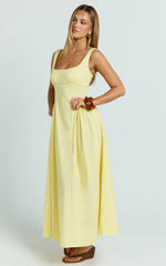 Donatella Midi Dress - Ruched Bust Fit And Flare Dress in Lemon
