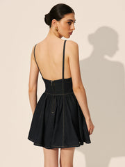 Backless Denim Flare Dress