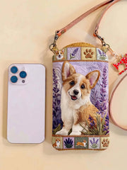 Lavender Corgi Patchwork Quilted Slim Phone Crossbody Bag
