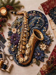 Vintage Saxophone Music Note Quilted Welcome Mat