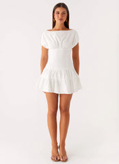 Ember Haze Boat Neck Mini Dress - Off White