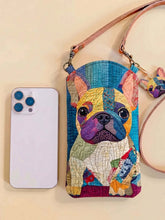 Colorful Patchwork French Bulldog Quilted Slim Phone Crossbody Bag