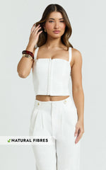 Oliver Top - Straight Neck Hook and Eye Corset Top in White