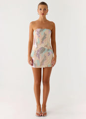 Leena Strapless Beaded Mini Dress - Swirl Sequin