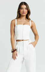 Oliver Top - Straight Neck Hook and Eye Corset Top in White