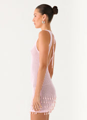 Miracle Beaded Crochet Mini Dress - Pink