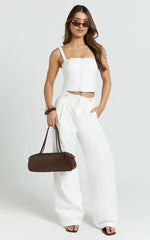 Oliver Top - Straight Neck Hook and Eye Corset Top in White