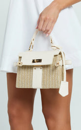 Imara Bag - Top Handle Crossbody Straw Bag in Neutral