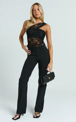 Rosie Top - Asymmetrical Lace Panel Top in Black
