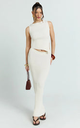 Klarisse Two Piece Set - Asym Top and Maxi Skirt Set in Cream