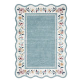 Ariele Washable Vintage Floral Scalloped Dusty Blue Rug