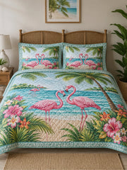 Coastal Flamingo 3-Piece Quilted Bedding Set
