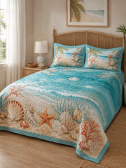 Seashells and Starfish on the Shore 3-Piece Quilted Bedding Set