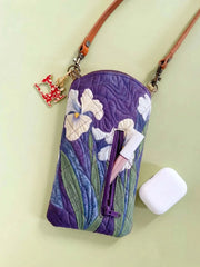 Iris Flower Quilted Slim Phone Crossbody Bag