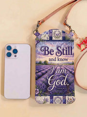 Be Still Lavender Scripture Quilted Slim Phone Crossbody Bag