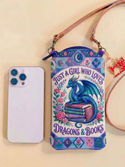 Dragon & Book Lover Quilted Slim Phone Crossbody Bag