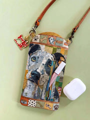Patchwork Mixed Breed Dog Quilted Slim Phone Crossbody Bag