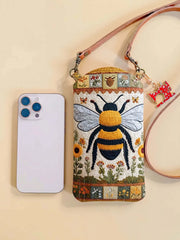 Flowers And Bees Quilted Slim Phone Crossbody Bag