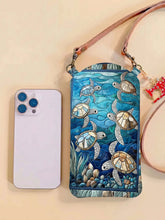 Stained Glass Sea Turtle Ocean Quilted Slim Phone Crossbody Bag