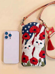 Patriotic Cat Quilted Slim Phone Crossbody Bag