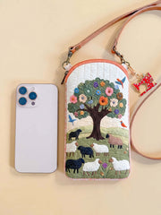 The Tree And Sheep Quilted Slim Phone Crossbody Bag