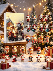 2026 Highland Cow Christmas Ornament Advent Calendar Blind Box (24-Piece Set)(2D Acrylic Flat)