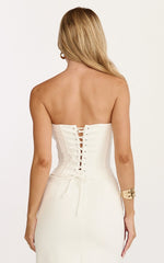 Helda Top - Strapless Corset Lace Up Back Top in Off White